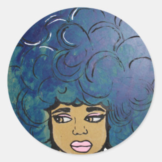 Blue Afro Ebony Girl Big Hair Runder Aufkleber