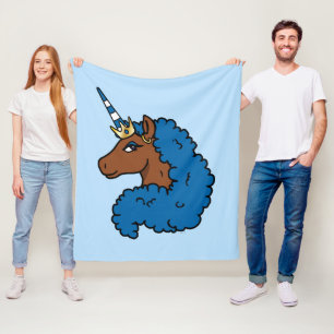 Blue Afro Unicorn Fleecedecke