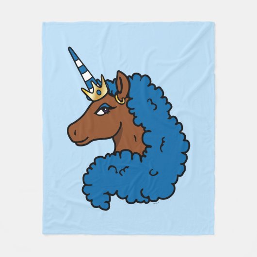 Blue Afro Unicorn Fleecedecke (Vorderseite)