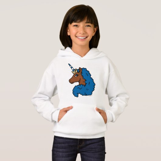 Blue Afro Unicorn Hoodie (Vorne ganz)
