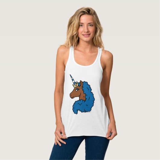 Blue Afro Unicorn Tank Top (Vorderseite Vollansicht)