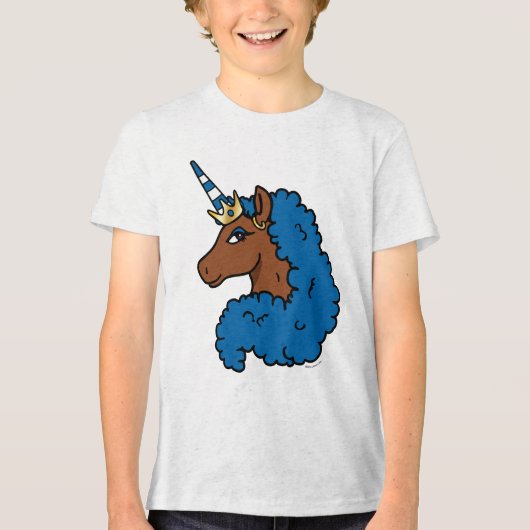 Blue Afro Unicorn Tri-Blend Shirt (Vorderseite)
