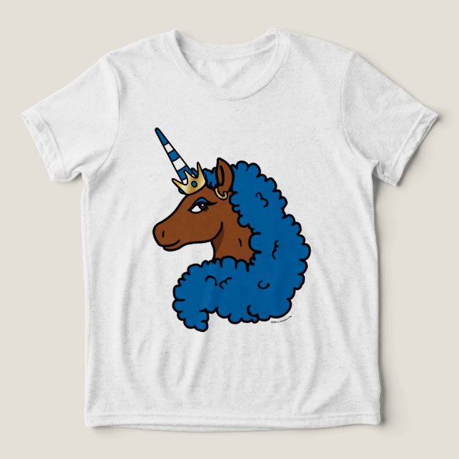 Blue Afro Unicorn Tri-Blend Shirt (Design Vorderseite)