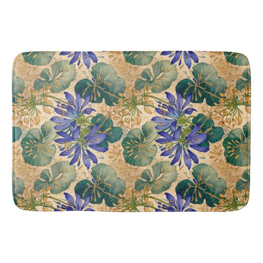 Blue Agapanthus on Tan Floral Bath Mat Badematte (Vorderseite)