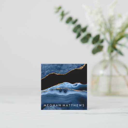 Blue Agate Beauty Stylist Square Business Card Quadratische Visitenkarte (Stehend Vorderseite)