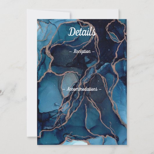 Blue Agate & Copper Wedding Details Card Einladung (Vorderseite)