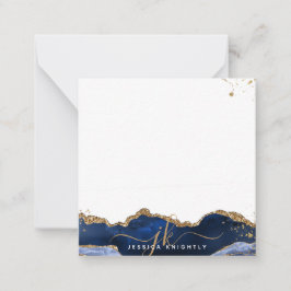 Blue Agate Elegante Script Monogram Gold Glitzer Mitteilungskarte
