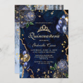 Blue Agate Foto Quinceanera Einladung (Vorne/Hinten)
