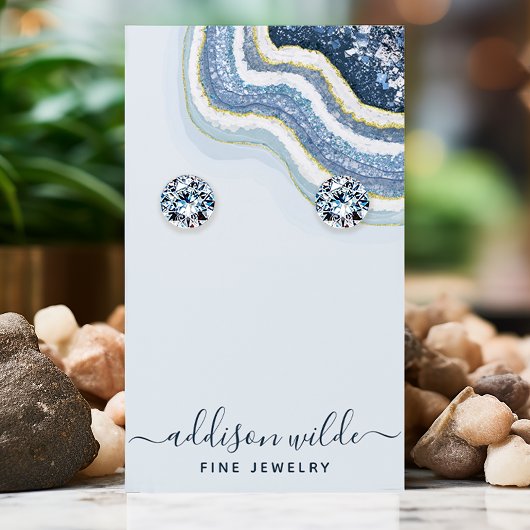 Blue Agate Geode Chic Earring Display Card Visitenkarte