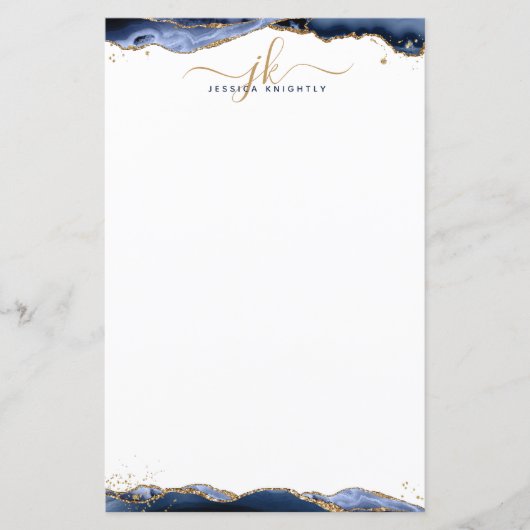 Blue Agate Geode Gold Glitzer Monogram Initials (Vorderseite)