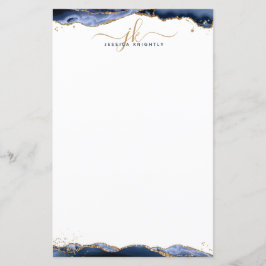 Blue Agate Geode Gold Glitzer Monogram Initials