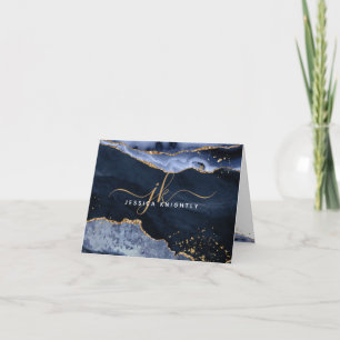 Blue Agate Geode Gold Glitzer Monogram Script Name