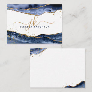 Blue Agate Geode Gold Glitzer Script Monogram Mitteilungskarte