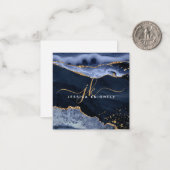 Blue Agate Geode Gold Glitzer Script Monogram Mitteilungskarte (Vorderseite/Rückseite Beispiel)