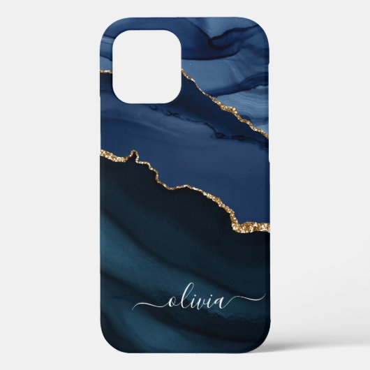 Blue Agate Geode Gold Monogram Case-Mate iPho iPhone Hülle (Rückseite)