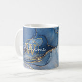 Blue Agate Geode Gold Monogram Script Name Kaffeetasse (Vorderseite Links)