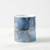 Blue Agate Geode Gold Monogram Script Name Kaffeetasse (Mittel)