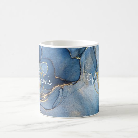 Blue Agate Geode Gold Monogram Script Name Kaffeetasse (Mittel)