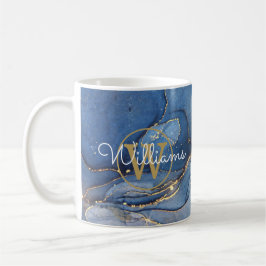 Blue Agate Geode Gold Monogram Script Name Kaffeetasse
