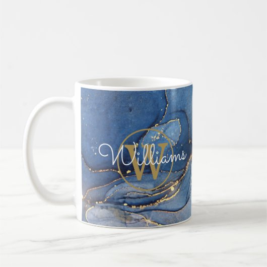 Blue Agate Geode Gold Monogram Script Name Kaffeetasse (Links)