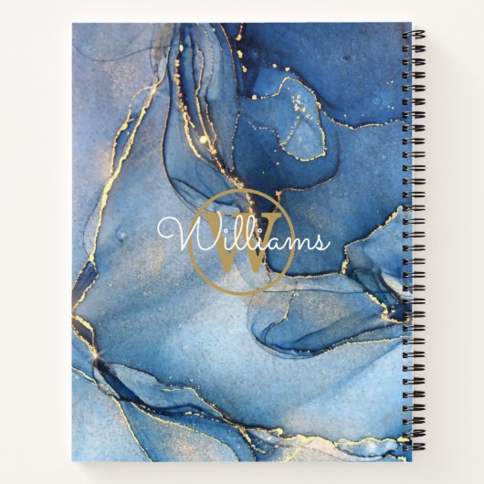 Blue Agate Geode Gold Monogram Script Notizblock (Rückseite)