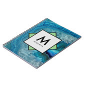 Blue Agate Geode mit Ihrem Namen und Monogramm auf Notizblock (Linke Seite)