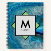 Blue Agate Geode mit Ihrem Namen und Monogramm auf Notizblock (Vorderseite)