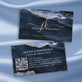 Blue Agate Geode Monogram Gold Script Visitenkarte