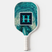 Blue Agate Geode Monogram & Name Personalisiert Pickleball Schläger (Vorderseite)