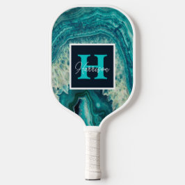 Blue Agate Geode Monogram & Name Personalisiert Pickleball Schläger