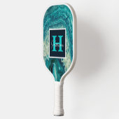 Blue Agate Geode Monogram & Name Personalisiert Pickleball Schläger (Links)