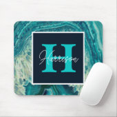 Blue Agate Geode Monogram Simple Modern Mousepad (Mit Mouse)