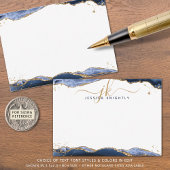 Blue Agate Geode Script Monogram Gold Glitzer Mitteilungskarte