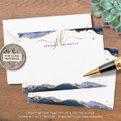 Blue Agate Geode Script Monogram Gold Glitzer Mitteilungskarte