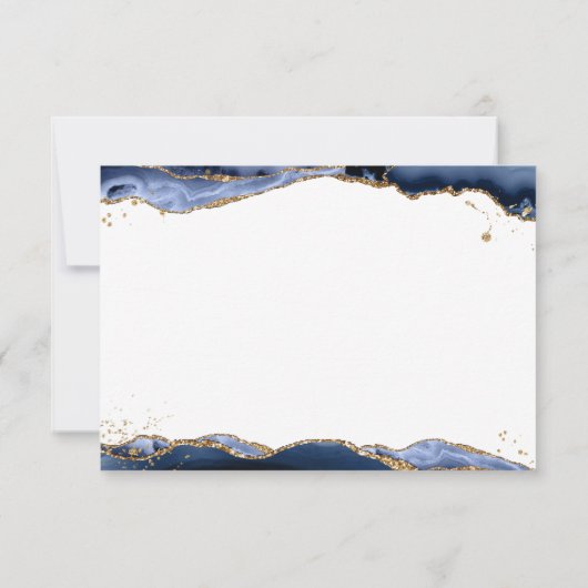 Blue Agate Geode Script Monogram Gold Glitzer Mitteilungskarte (Rückseite)