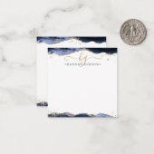 Blue Agate Geode Script Monogram Gold Glitzer Mitteilungskarte (Vorderseite/Rückseite Beispiel)