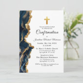 Blue Agate Gold-Bestätigung Einladung (Stehend Vorderseite)