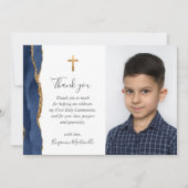 Blue Agate Gold Erstkommunion Vielen Dank Dankeskarte (Vorderseite)