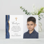 Blue Agate Gold Erstkommunion Vielen Dank Dankeskarte (Stehend Vorderseite)