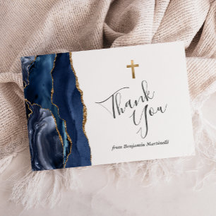 Blue Agate Gold Erstkommunion Vielen Dank Dankeskarte