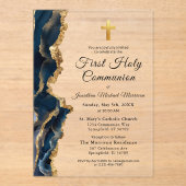 Blue Agate Gold First Holy Communion Boy's Acryleinladungen (Vorderseite)