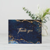 Blue Agate Gold Glitzer Dust Wedding Vielen Dank Dankeskarte (Stehend Vorderseite)