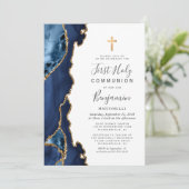 Blue Agate Gold Glitzer Erste Heilige Kommune Einladung (Stehend Vorderseite)