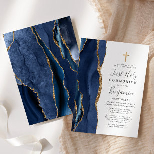 Blue Agate Gold Glitzer Erste Heilige Kommune Einladung