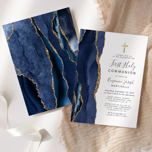 Blue Agate Gold Glitzer Erste Heilige Kommune Einladung