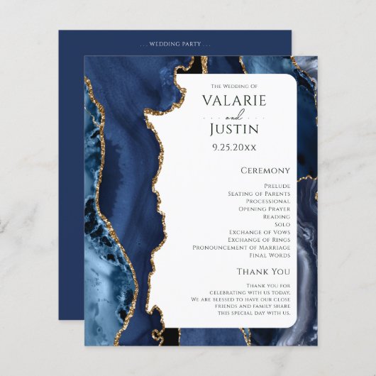 Blue Agate Gold Glitzer Hochzeitsprogramm (Vorne/Hinten)