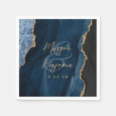 Blue Agate Gold Script Wedding Serviette (Vorderseite)