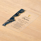 Blue Agate Gold Taufe Modernes Elegantes Acryleinladungen (Ablage )