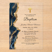 Blue Agate Gold Taufe Modernes Elegantes Acryleinladungen (Vorderseite)