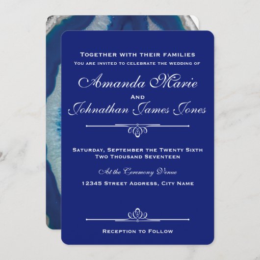 Blue Agate Hochzeitseinladung Einladung (Vorne/Hinten)
